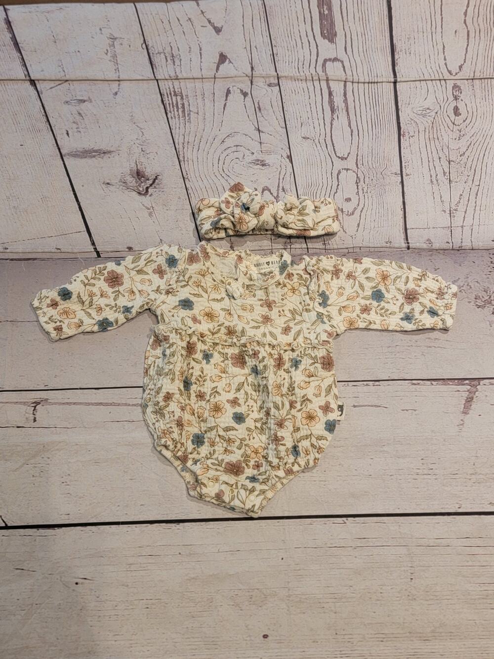Rabbit + Bear Organic Floral Bodie Suit & Headband Set 3-6months